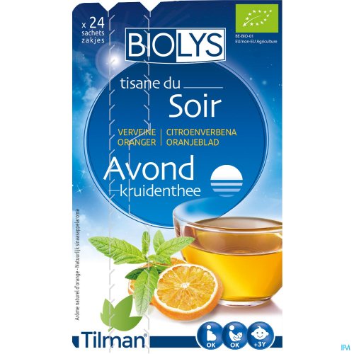 La tisane BIOLYS Verveine-Oranger participe à la relaxation.